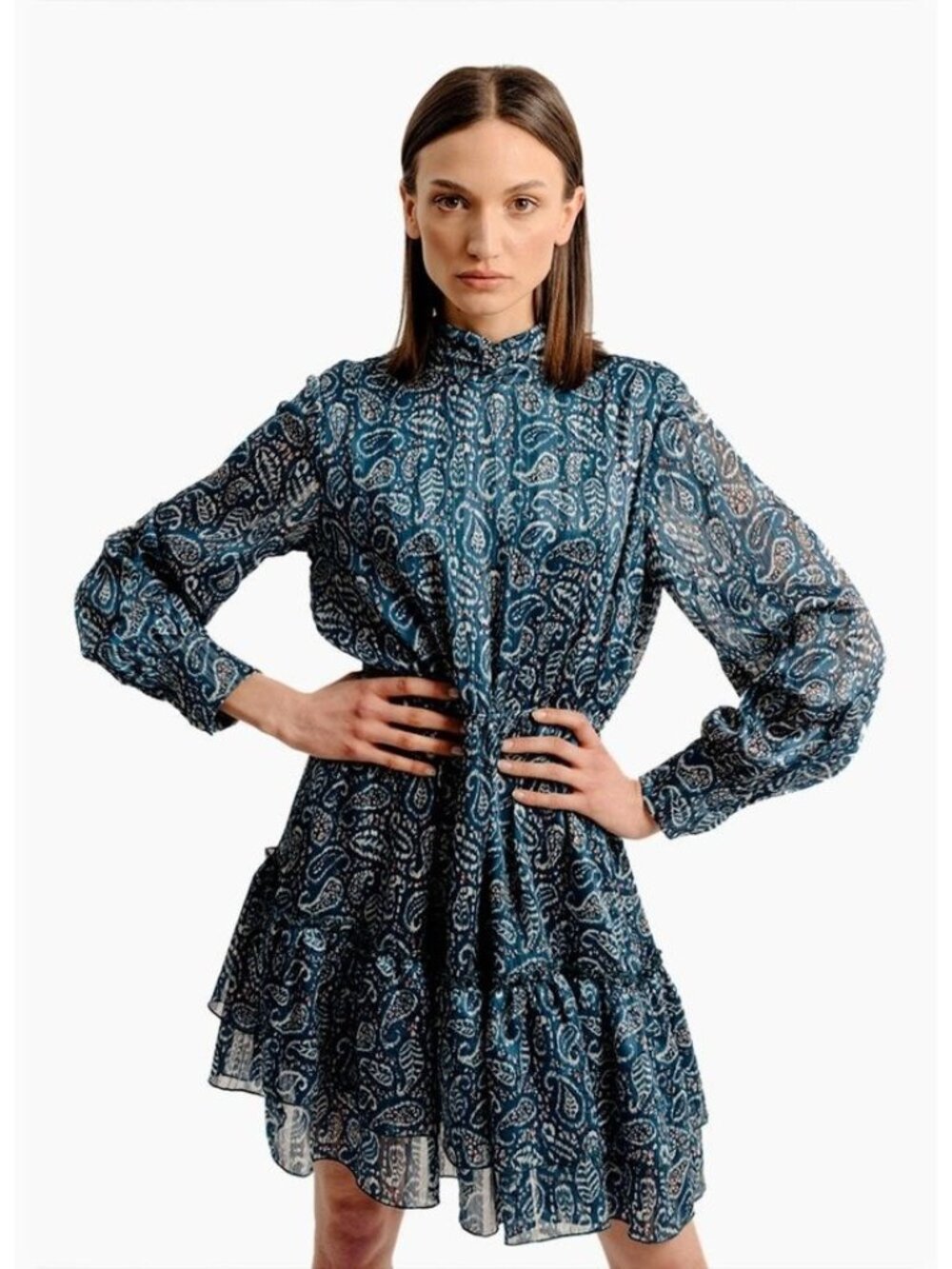 Molly Bracken Womens LG Duck Blue Paisley Dress NEW